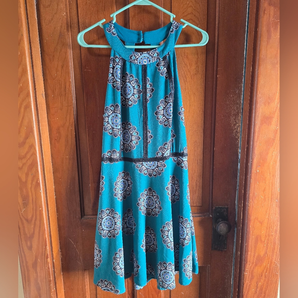 Crystal Doll Blue Fit and Flare‎ Halter Dress Juniors Size 13